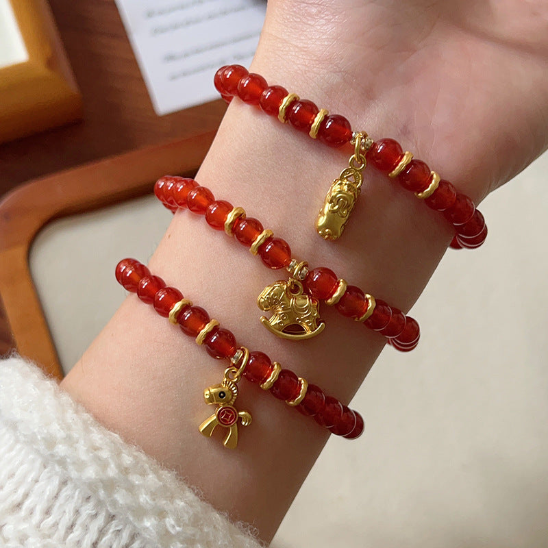 Natural Red Agate Horse Year Balance and Harmony Bracelet