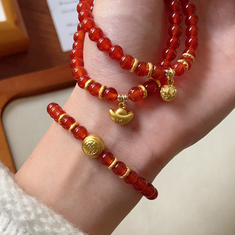 Natural Red Agate Horse Year Balance and Harmony Bracelet
