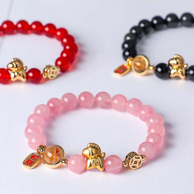 Natural Rose Quartz Horse Beaded Peace and Tranquility Bracelet