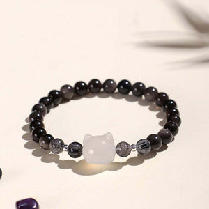 Natural Silver Obsidian Courange and Strength Couple Bracelet