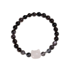 Natural Silver Obsidian Courange and Strength Couple Bracelet