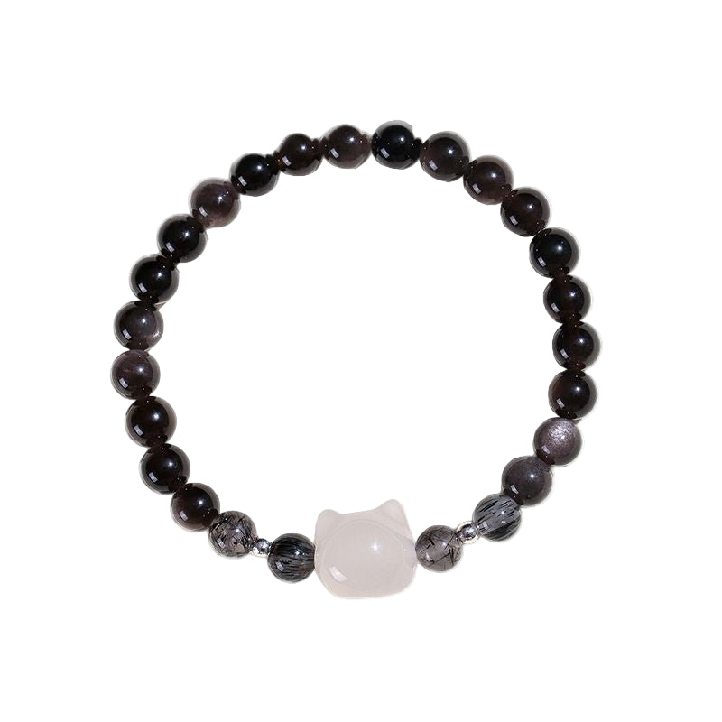 Natural Silver Obsidian Courange and Strength Couple Bracelet