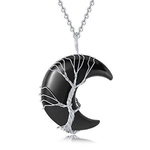 Natural Tree Of Life Crystal Balance and Harmony Moon Necklace