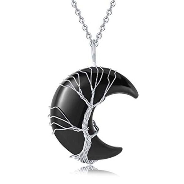 Natural Tree Of Life Crystal Balance and Harmony Moon Necklace