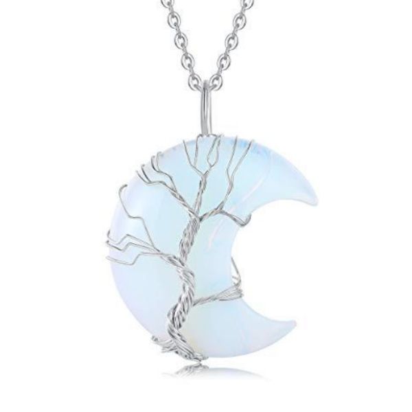Natural Tree Of Life Crystal Balance and Harmony Moon Necklace