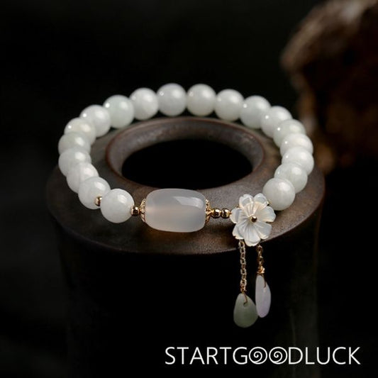 Natural White Jade Luck Bracelet | White Jade Beads Bracelet