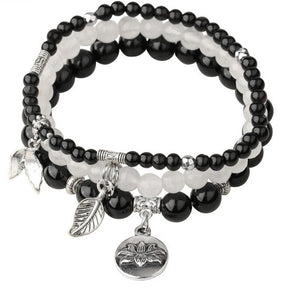 Natural stone Crystal bracelet Rose pendant 6mm beads three-row chain 