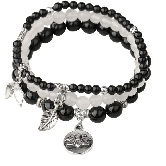 Natural stone Crystal bracelet Rose pendant 6mm beads three-row chain 