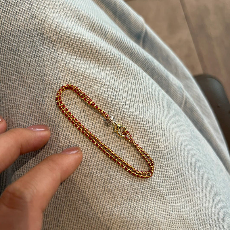 New Year Red Rope Bracelet Dot zircon Braided Rope Chain 