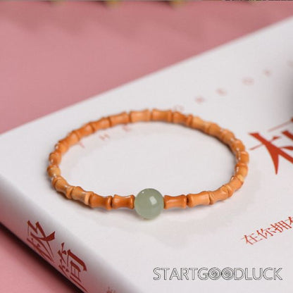 Natural Bamboo Joint Bracelet With Jade Bead Or Cinnabar Bead | Good Luck Bracelet