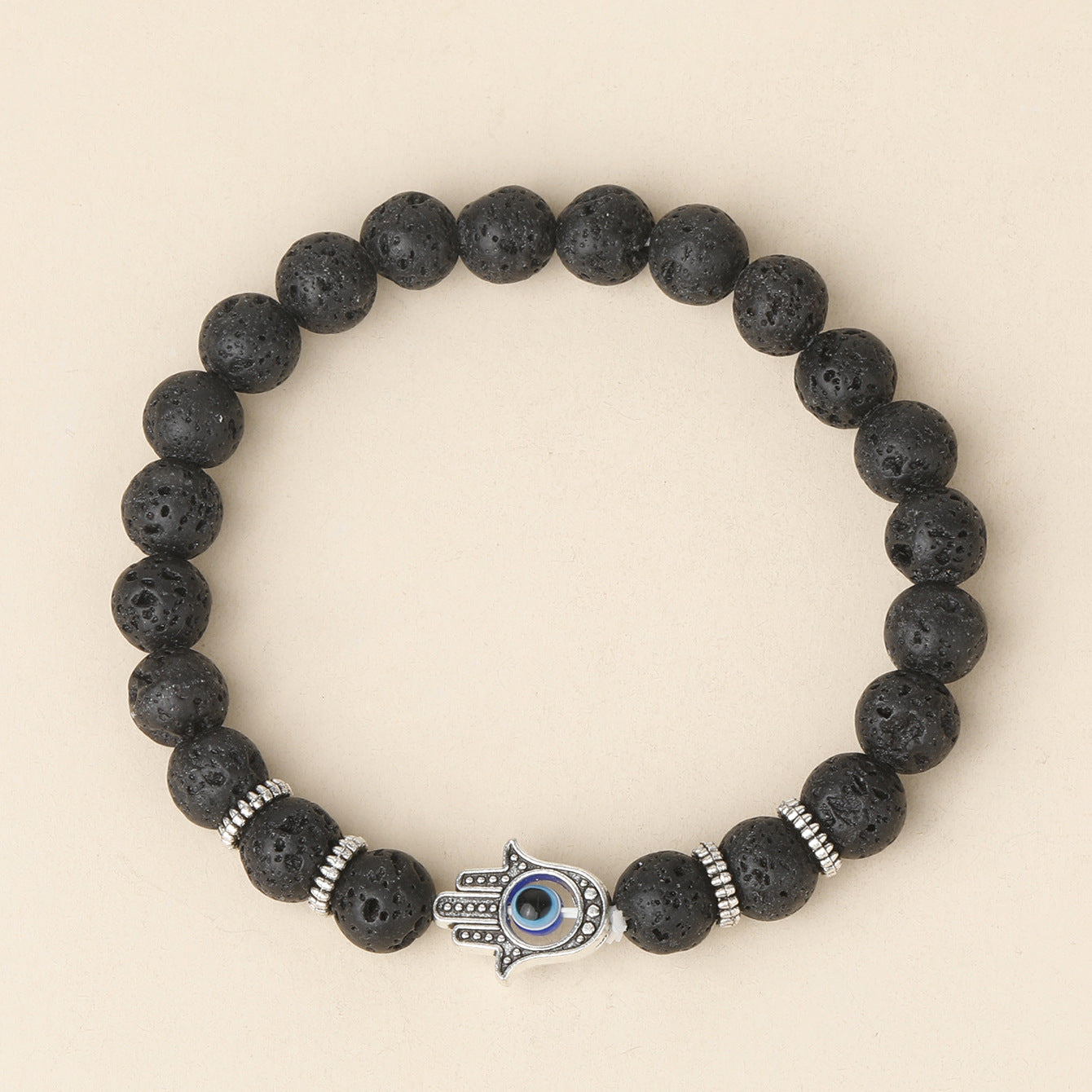 Volcanic Stone Bracelet Evil Eye charm hand-made beads