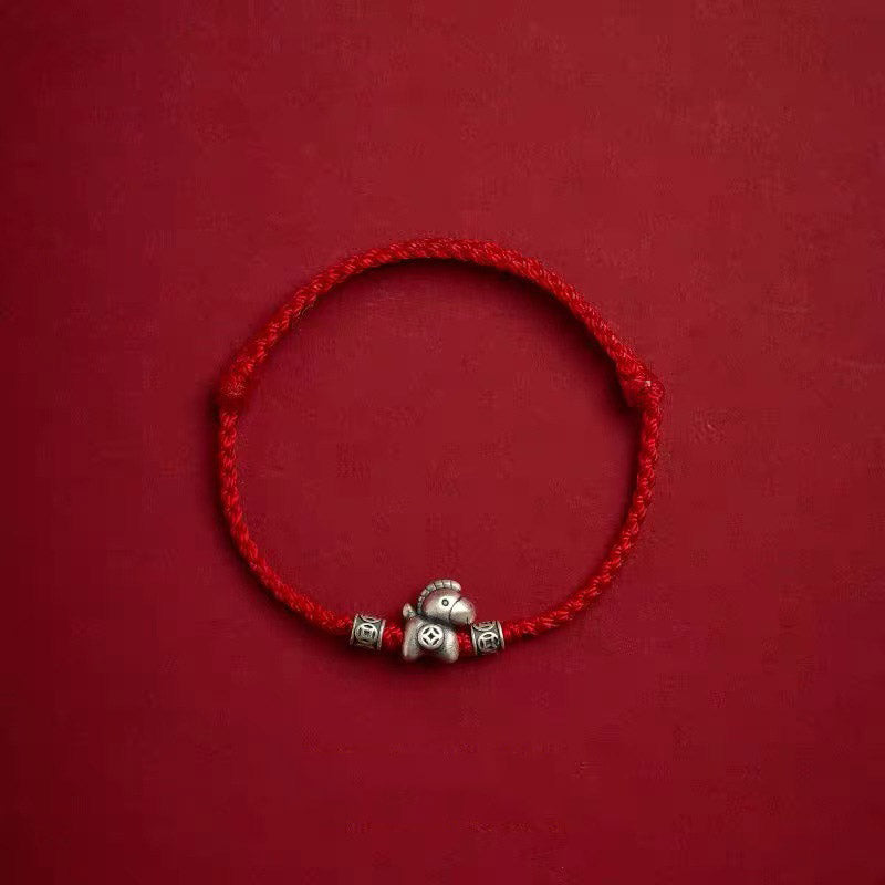 999 Sterling Silver Red String Year of the Horse Love and Luck Bracelet