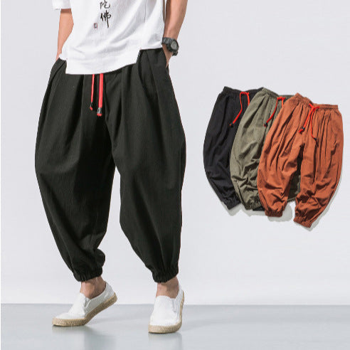 Men's Linen Casual Pants Loose Wide-leg harem Pants
