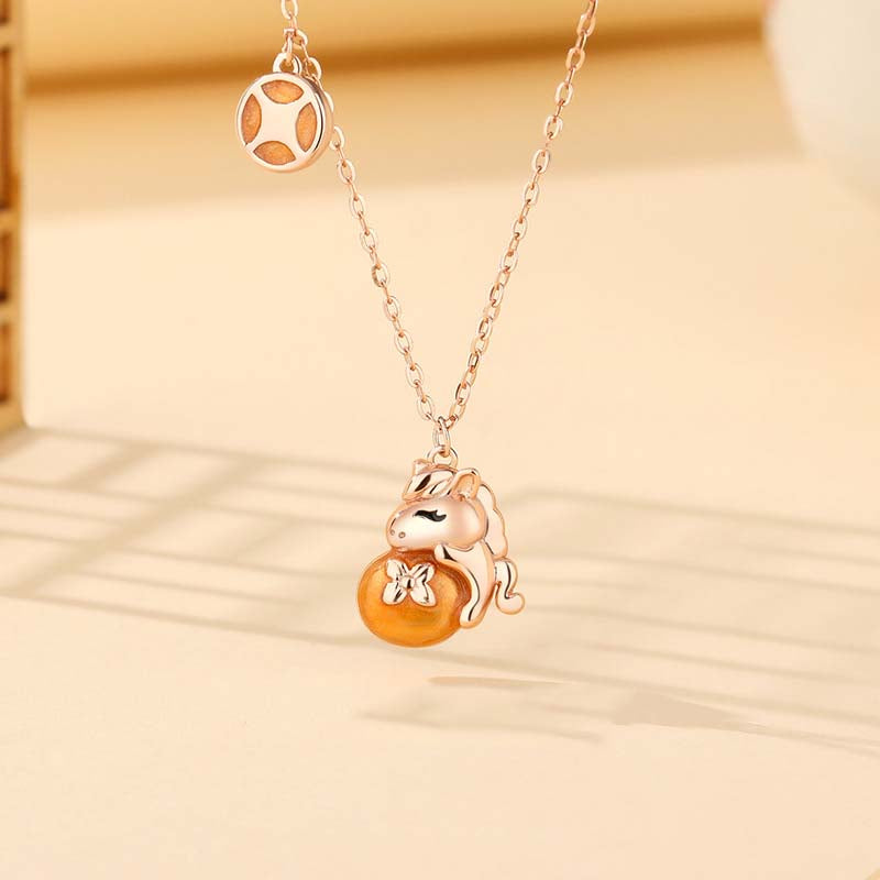 S925 Sterling Silver Zodiac Horse Clavicle Chain Courage and Strength Necklace