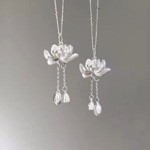 925 Silver Lotus Chinese Style Peace and Tranquility Necklace