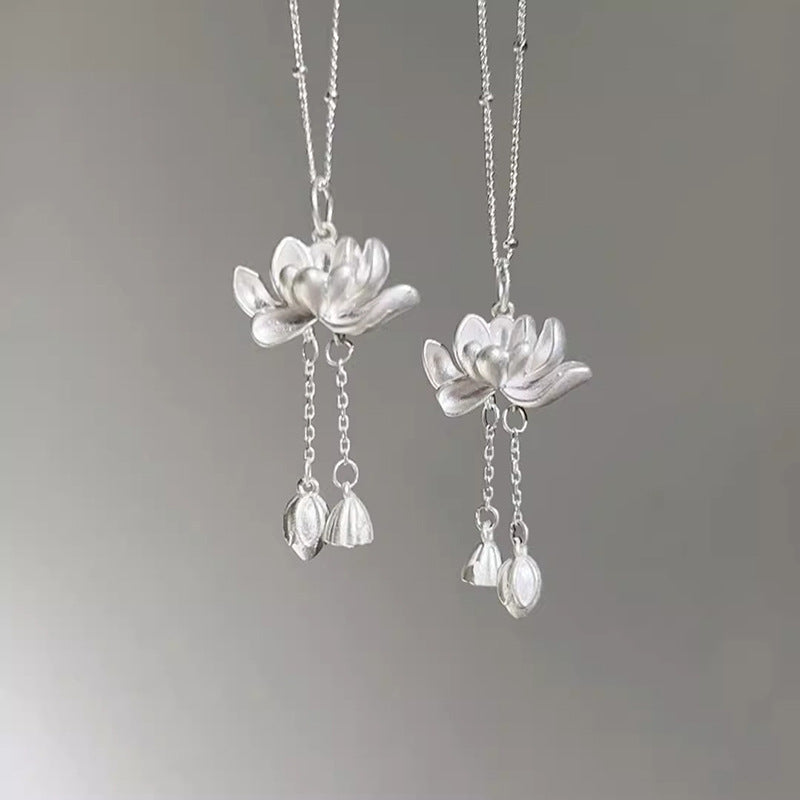 925 Silver Lotus Chinese Style Peace and Tranquility Necklace