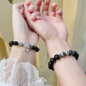 Obsidian Bracelet with Bell Charm for Couples