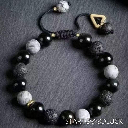 Obsidian Lava Rock Stone Bracelet | Yin Yang Balance Strength