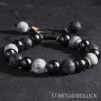 Obsidian Lava Rock Stone Bracelet | Yin Yang Balance Strength