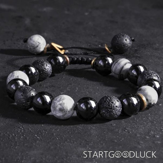 Obsidian Lava Rock Stone Bracelet | Yin Yang Balance Strength