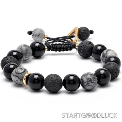 Obsidian Lava Rock Stone Bracelet | Yin Yang Balance Strength