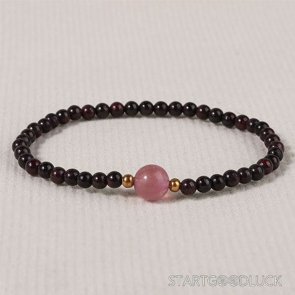 Obsidian and Strawberry Quartz Bracelet | Obsidian Bracelet & Strawberry Quartz Bracelet - StartGoodLuck