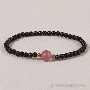 Obsidian and Strawberry Quartz Bracelet | Obsidian Bracelet & Strawberry Quartz Bracelet - StartGoodLuck
