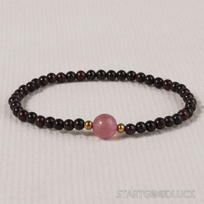 Obsidian and Strawberry Quartz Bracelet | Obsidian Bracelet & Strawberry Quartz Bracelet - StartGoodLuck
