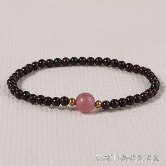 Obsidian and Strawberry Quartz Bracelet | Obsidian Bracelet & Strawberry Quartz Bracelet - StartGoodLuck