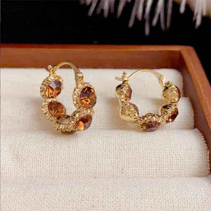 Orange Crystal Hoop Earrings | Gold Plating Zircon Hoop Earrings | Subtle and Exquisite Accessories Design