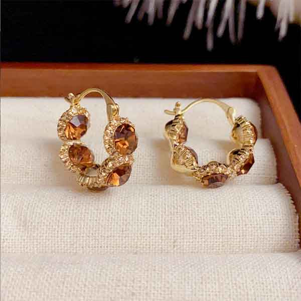 Orange Crystal Hoop Earrings | Gold Plating Zircon Hoop Earrings | Subtle and Exquisite Accessories Design