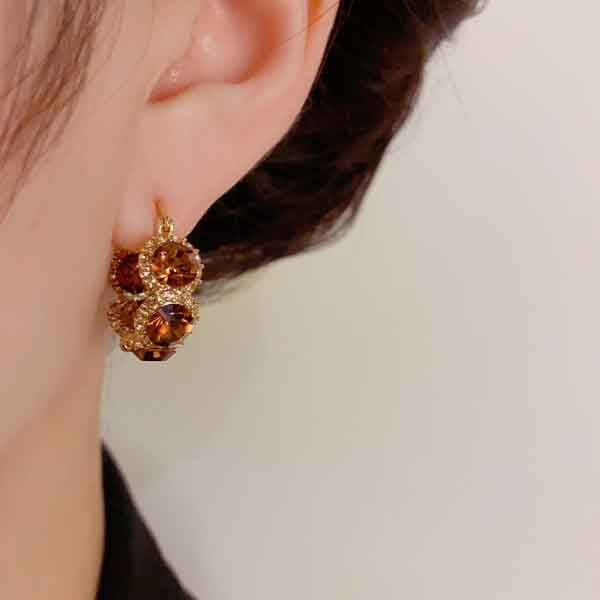 Orange Crystal Hoop Earrings | Gold Plating Zircon Hoop Earrings | Subtle and Exquisite Accessories Design