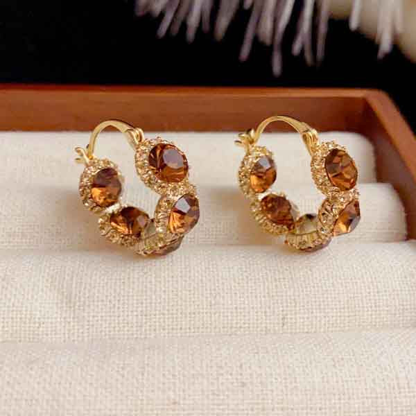 Orange Crystal Hoop Earrings | Gold Plating Zircon Hoop Earrings | Subtle and Exquisite Accessories Design