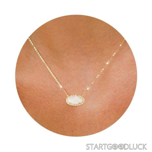 Oval Diamond Necklace - Gold Dainty Trendy Fashion Jewelry