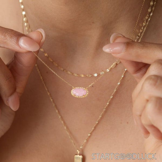 Oval Diamond Necklace - Gold Dainty Trendy Fashion Jewelry