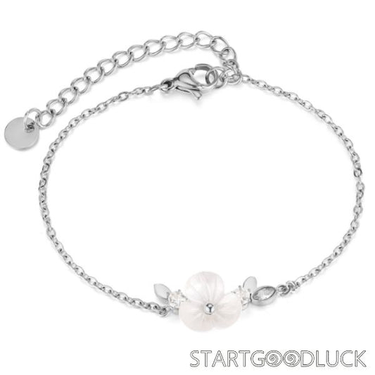 Pearl Flower Bracelet | Diamond Leaf Bracelet | Sterling Silver Bracelet | Best Wedding Gift