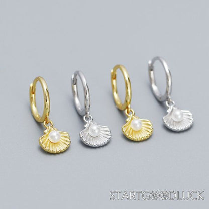 Pearl Shell Earrings | Plated Gold Or Silver Loop Earrings | Seaside Outfit Gift | Beach Wedding Earrings For Bride