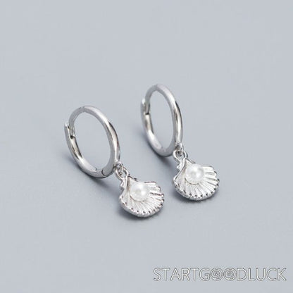 Pearl Shell Earrings | Plated Gold Or Silver Loop Earrings | Seaside Outfit Gift | Beach Wedding Earrings For Bride