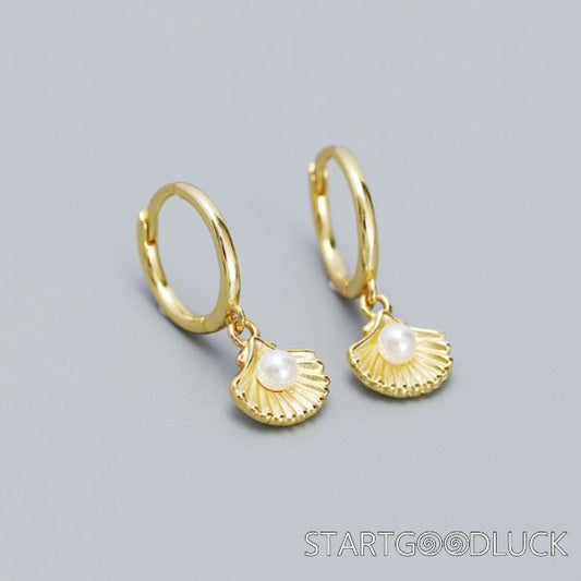 Pearl Shell Earrings | Plated Gold Or Silver Loop Earrings | Seaside Outfit Gift | Beach Wedding Earrings For Bride