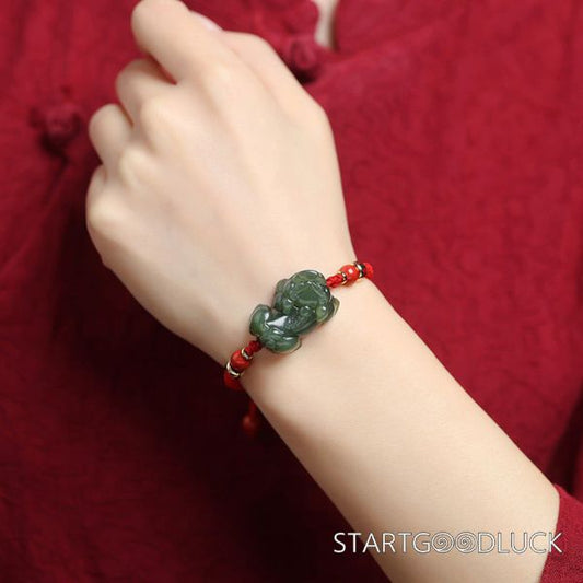 Pixiu Jade  Bracelets - Chinese Lucky RedBlack Rope bracelet with Pixiu charm