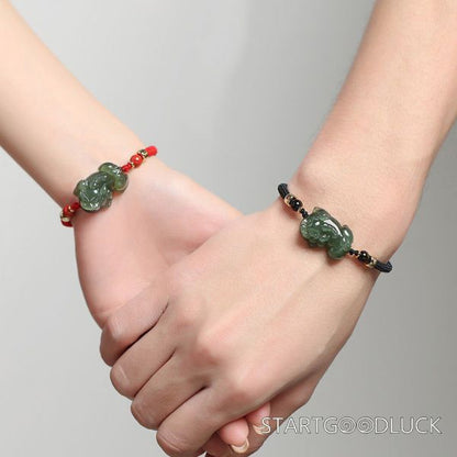 Pixiu Jade  Bracelets - Chinese Lucky RedBlack Rope bracelet with Pixiu charm