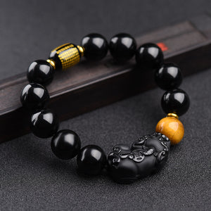 Obsidian Pixiu Bracelet with scripture