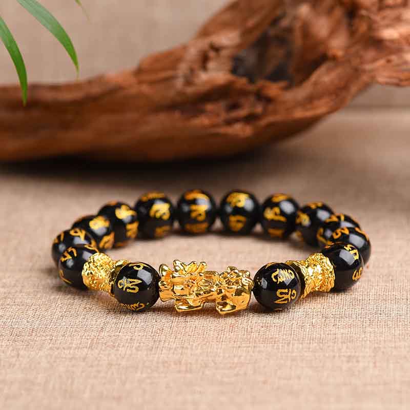 Pixiu Obsidian Wealth-Attracting Bracelet | Mens Beaded Bracelets for Prosperity