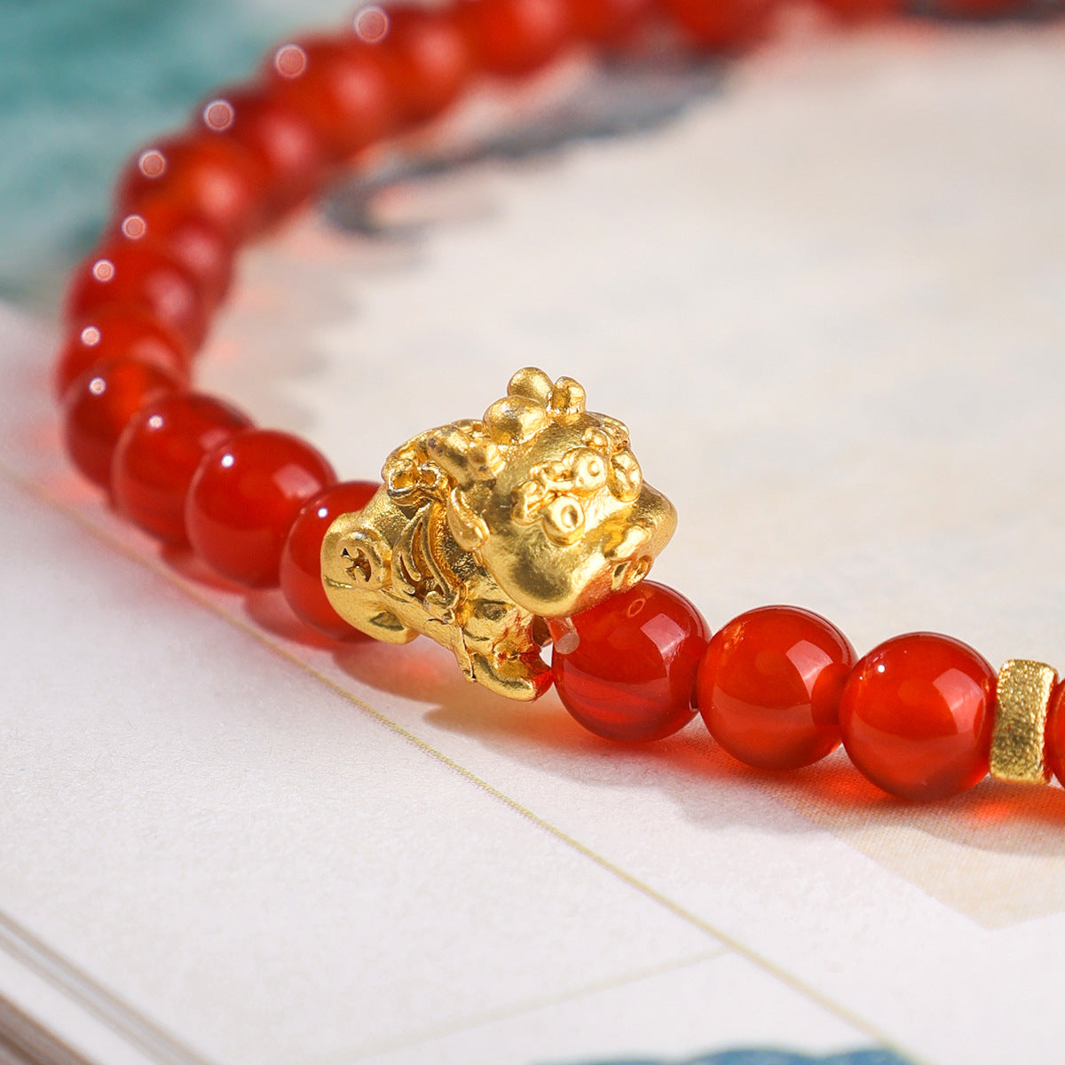Pixiu retro red Agate beads prosperity Bracelet 