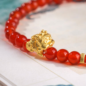 Pixiu retro red Agate beads prosperity Bracelet 