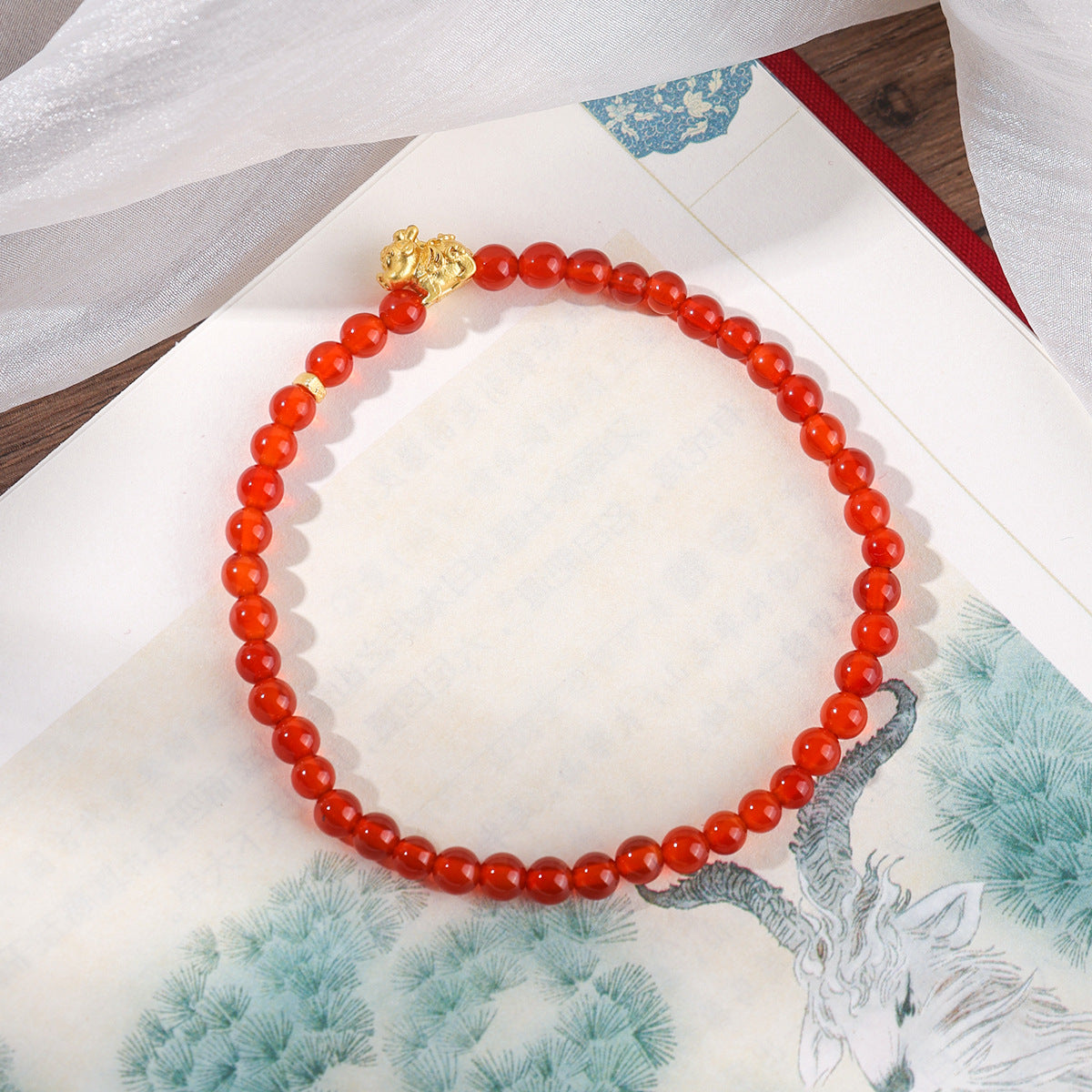 Pixiu retro red Agate beads prosperity Bracelet 