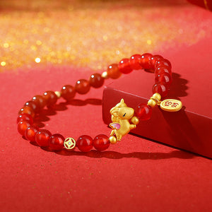 Red Agate Gold Plated Year of the Horse Beaded Love and Luck Bracelet