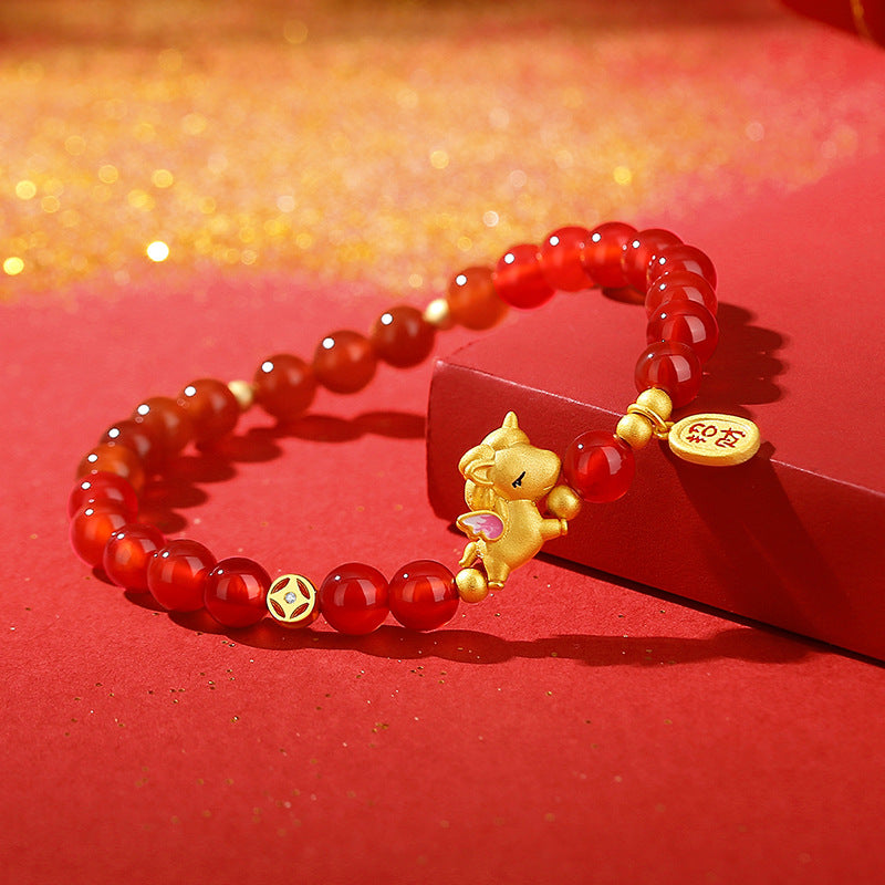 Red Agate Gold Plated Year of the Horse Beaded Love and Luck Bracelet