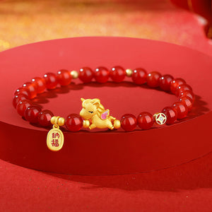 Red Agate Gold Plated Year of the Horse Beaded Love and Luck Bracelet