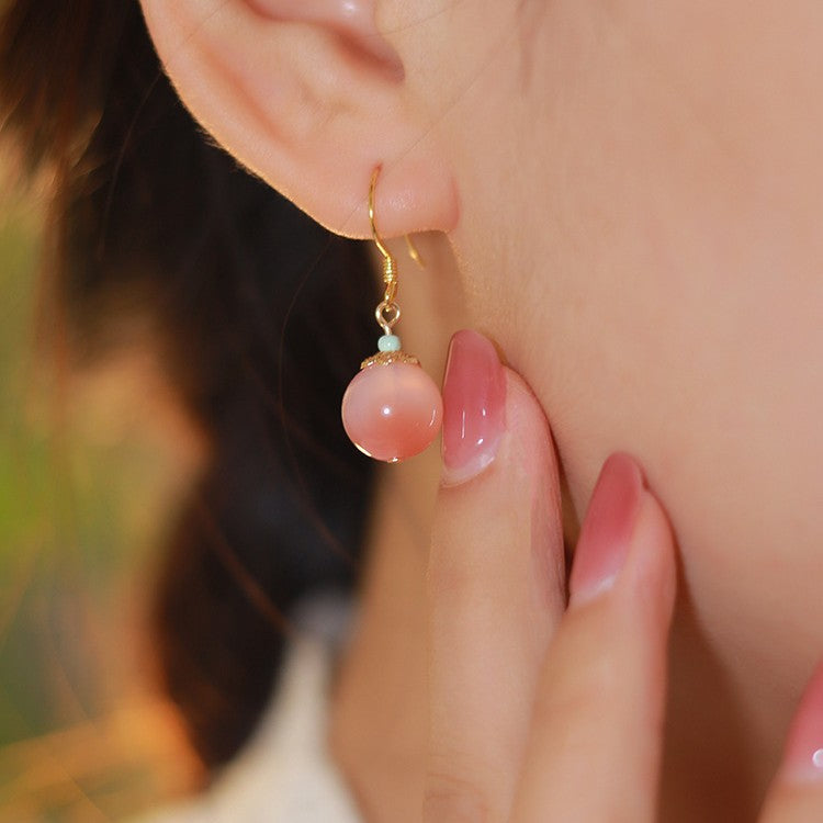 Red Agate Pendant Peach Blossom Harmony&Balance Earrings 